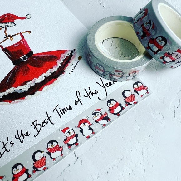 Chubby Penguins Iceskating With Friends, Winter & Holiday Washi Tape, 1 Roll - Picture 7 of 8
